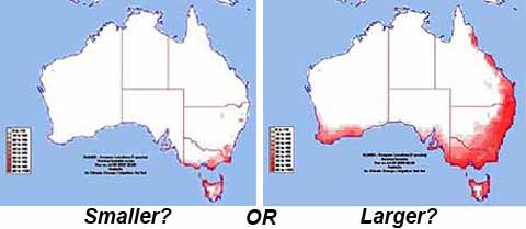 Maps showing predicted spread of feral bumblebees in Australia